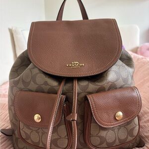 Coach Signature Canvas and Leather Backpack in Brown